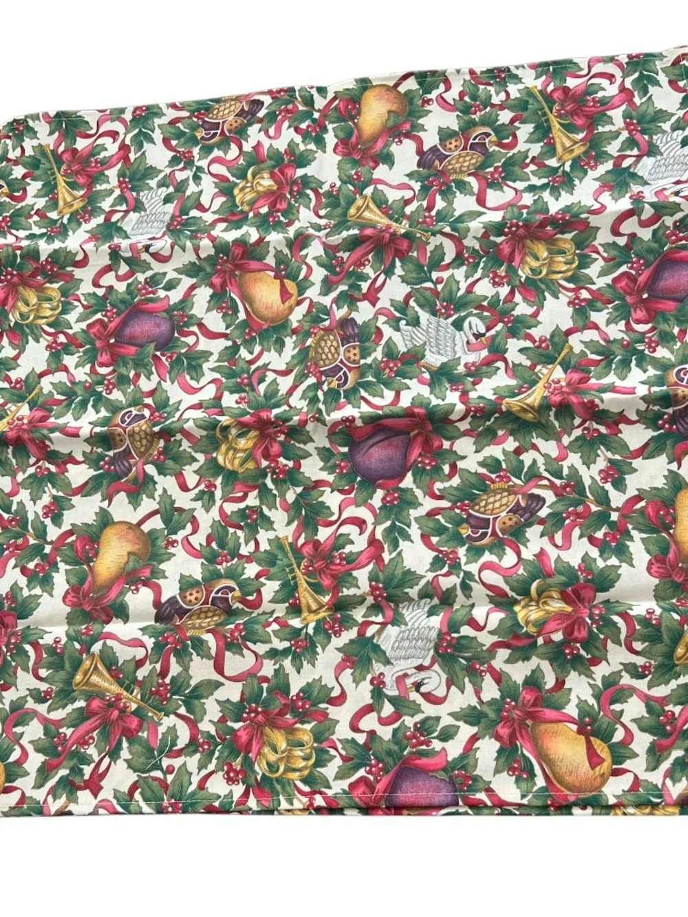 Longaberger Holiday Holly Bells Red Green Gold Napkins